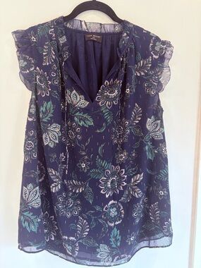 Lane Bryant Navy Floral Ruffle Sleeve Camisole Preppy Floral Casual